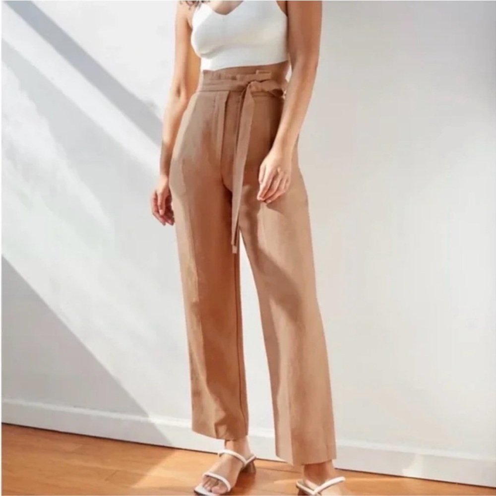 Wilfred Proposal Highwaist Linen Blend Paperbag Pants Tie Waist Honey Beige Bow